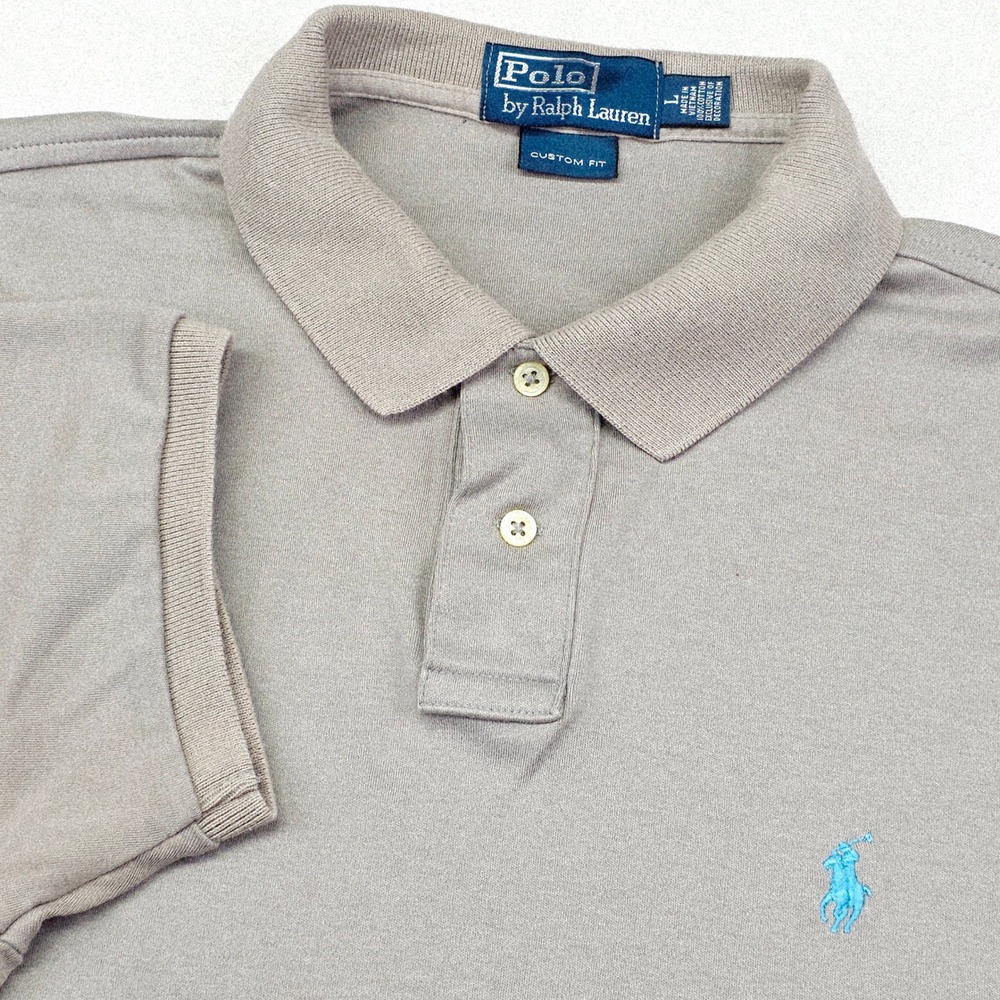 Polo‎ Ralph Lauren Polo Shirt Mens L Taupe Custom Fit Cotton Short Sleeve Logo